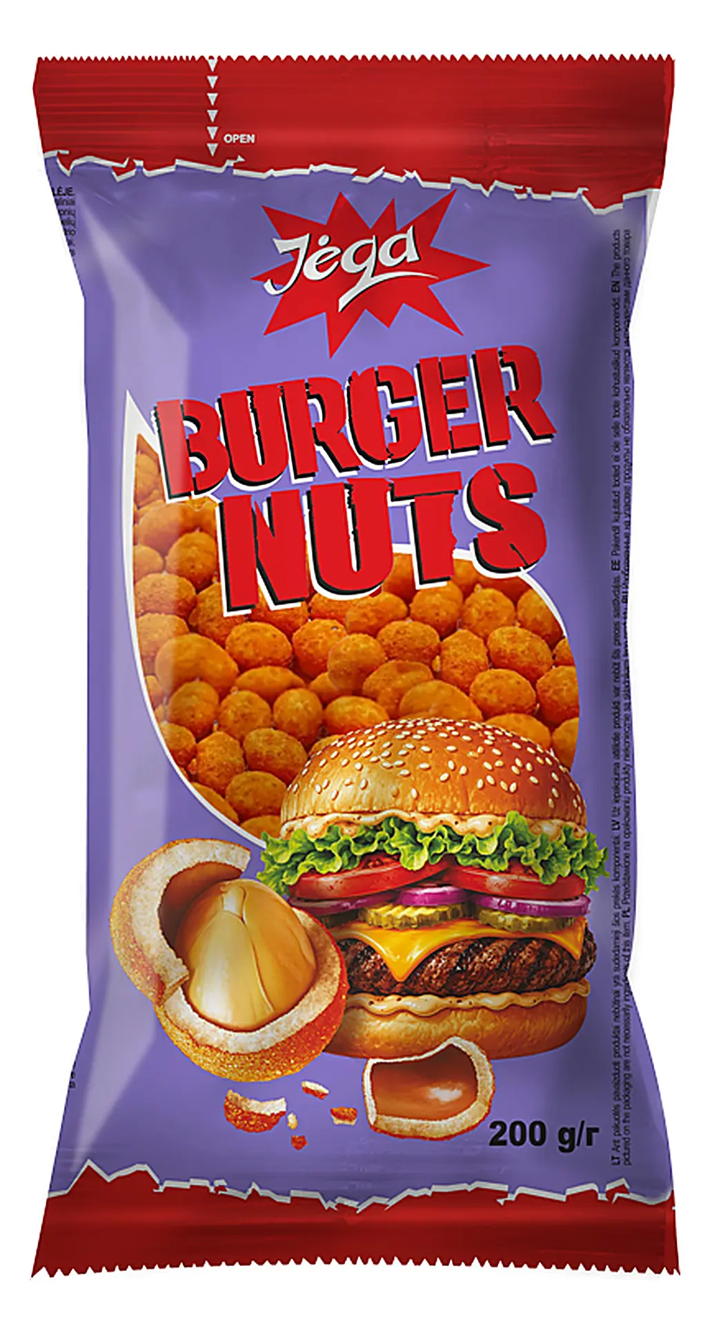 Arachidi ricoperte JĖGA al gusto hamburger, 200 g.