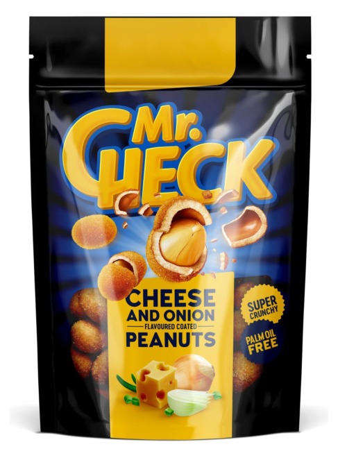 Orzeszki ziemne Mr.Check w skorupkach o smaku sera i cebuli, 150 g