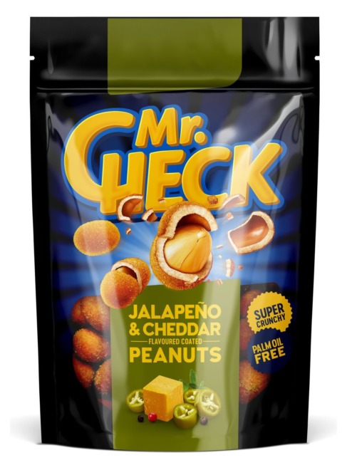 Arachidi ricoperte Mr.Check al gusto Cheddar e jalapeño, 150 g